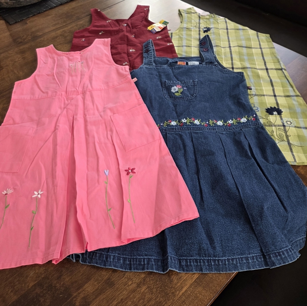 Lot (4) Vintage McKids Girls Sleeveless Embroidered Dresses 8